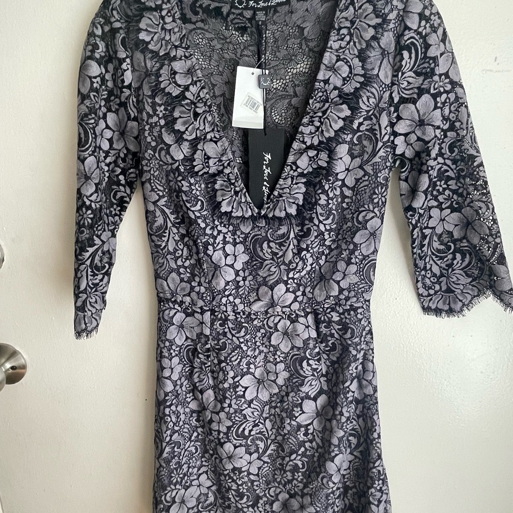 For Love & Lemons Theodora Mini Casual Dress Floral Lace Gray - Picture 2 of 4